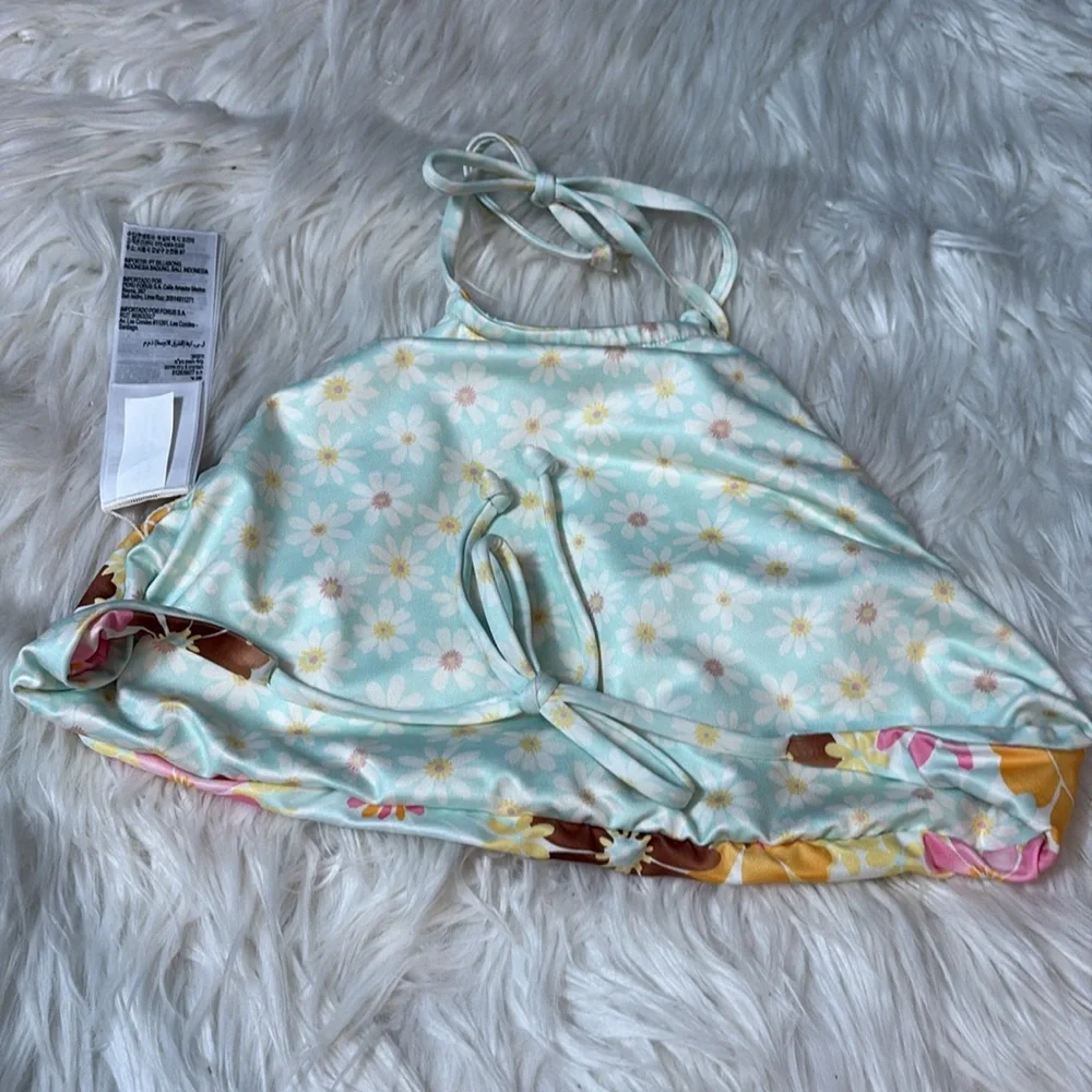 NWOT Billabong Youth Girls Size 14 Swim Top Only High Neck Reversible